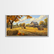 Carregar imagem no visualizador da galeria, Autumn Ranch Framed Canvas Print Pumpkin Patch Rustic Art Country Home Decor Large Fall Wall Art Farmhouse Style Thanksgiving Decor
