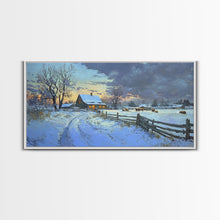 Carregar imagem no visualizador da galeria, Beautiful Winter Snowy Farm Framed Canvas Print Rustic Christmas Decor, Christmas Wall Art and Holiday Art Prints, Gift Home Decor
