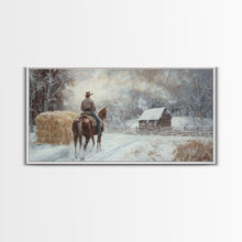 Carregar imagem no visualizador da galeria, Autumn-themed Framed Canvas Print of a cowgirl in a pumpkin patch surrounded by vibrant fall leaves, seasonal decor and cozy fall accents
