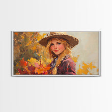 Load image into Gallery viewer, Cowgirl Amongst The Fall Leaves, Framed Canvas Print, Serene Fall Wall Decor, Perfect Rustic Seasonal Wall Art and Gift Idea
