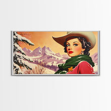 Carregar imagem no visualizador da galeria, Framed Canvas Print winter wonderland scene, snow-covered trees and a peaceful horizon, serene holiday wall art ideal rustic Christmas decor
