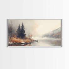 Load image into Gallery viewer, Fall On The River, Framed Canvas Print, Beautiful Watercolor Painting Of an Autumn Landscape, Ready To Hang Seasonal Decor
