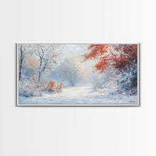 Load image into Gallery viewer, Cozy Cabin in the Snow Framed Canvas Print, Ideal Christmas Holiday Wall Art for Winter Wonderland Decor and Festive Home Interiors
