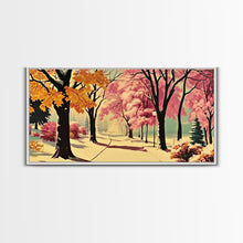 Carregar imagem no visualizador da galeria, Autumn Park Path Framed Canvas Print, Warm Fall Trees and Pathway Wall Art, Seasonal Fall Home Decor, Farmhouse Gift Idea, Holiday Wall Art
