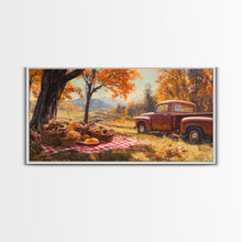 Carregar imagem no visualizador da galeria, Fall Picnic Afternoon Framed Canvas Print, Rustic Farmhouse Decor, Autumn Country Landscape Art, Modern Farmhouse Wall Art, Seasonal Gift
