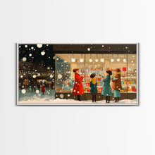 Cargar imagen en el visor de la galería, Christmas Window Shopping Scene Framed Canvas Print, Nostalgic Winter Holiday Wall Art Decor, Best Christmas Gift Idea, City Christmas Decor
