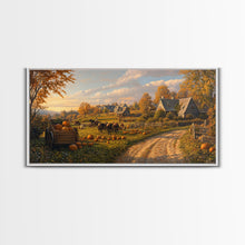 Carregar imagem no visualizador da galeria, Autumn Pumpkin Harvest Framed Canvas Print, Fall Country Farm Scene Wall Art, Best Autumn Decor, Cozy Farmhouse Gift Idea
