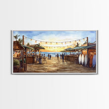 Carregar imagem no visualizador da galeria, Beach Christmas Market Framed Canvas Print, Coastal Holiday Market Scene Wall Art, Christmas Decor Wall Art
