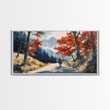 Load image into Gallery viewer, Cowboy Riding In Winter Snow Framed Canvas Print Tall Art Winter Landscape Rustic Christmas Decor Western Home Wall Art Mountain Gift Idea
