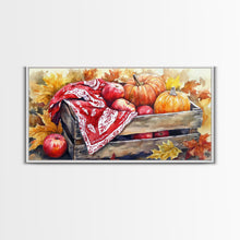 Carregar imagem no visualizador da galeria, Basket With Pumpkins And Apples Framed Canvas Print Tall Art Rustic Fall Decor Thanksgiving Autumn Harvest Home Wall Art Farmhouse Gift Idea
