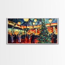 Load image into Gallery viewer, Elegant ballroom Christmas tree with dancing couples, framed canvas print vibrant holiday party decor perfect seasonal wall art
