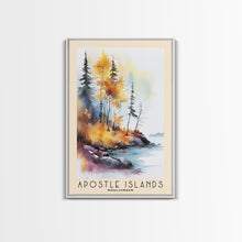 Load image into Gallery viewer, Apostle Islands, Wisconsin Watercolor Print, Vacation Gift, Wisconsin Wall Art, Beach Painting, Beach Decor, Large Wall Art, Wood Frame Art
