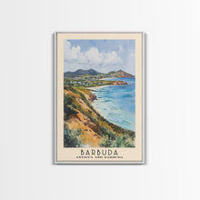 Load image into Gallery viewer, Barbuda, Antigua and Barbuda Watercolor Beach Print, Vacation Gift, Antigua and Barbuda Wall Art, Framed Canvas Print, Framed Beach Painting
