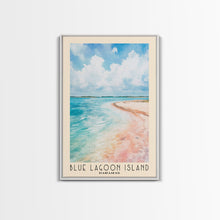 Load image into Gallery viewer, Blue Lagoon Island, Bahamas Watercolor Print, Vacation Gift, Bahamas Wall Art, Beach Painting, Beach Decor, Large Wall Art, Wood Frame Art
