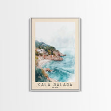 Carregar imagem no visualizador da galeria, Cala Salada, Spain Watercolor Beach Print, Vacation Gift, Spain Wall Art, Framed Canvas Print, Framed Beach Painting
