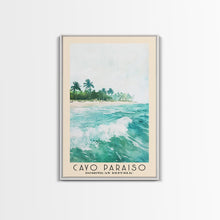 Cargar imagen en el visor de la galería, Cayo Paraiso, Dominican Republic Watercolor Beach Print, Vacation Gift, Dominican Republic Wall Art, Framed Canvas Print, Framed Beach Painting
