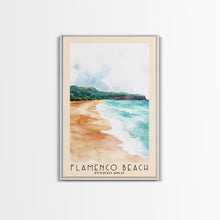 Cargar imagen en el visor de la galería, Flamenco Beach, Puerto Rico Watercolor Beach Print, Vacation Gift, Puerto Rico Wall Art, Framed Canvas Print, Framed Beach Painting
