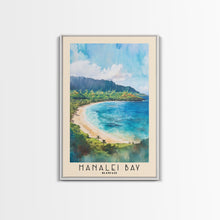 Cargar imagen en el visor de la galería, Hanalei Bay, Hawaii Watercolor Beach Print, Vacation Gift, Hawaii Wall Art, Framed Canvas Print, Framed Beach Painting
