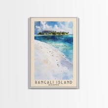 Load image into Gallery viewer, Rangali Island, Maldives Watercolor Beach Print, Vacation Gift, Maldives Wall Art, Framed Canvas Print, Framed Beach Painting
