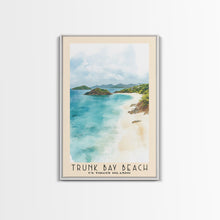 Load image into Gallery viewer, Trunk Bay Beach, US Virgin islands Watercolor Beach Print, Vacation Gift, US Virgin islands Wall Art, Framed Canvas Print, Framed Beach Painting
