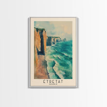 Load image into Gallery viewer, Étretat, France Watercolor Print, Vacation Gift, France Wall Art, Beach Painting, Beach Decor, Large Wall Art, Wood Frame Art

