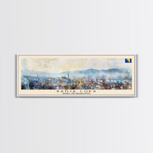 Load image into Gallery viewer, Banja Luka Bosnia Panoramic Travel Poster, Framed Canvas Print or Metal Wall Art, Travel Art, Home Decor, Panoramic Painting, Midcentury Art
