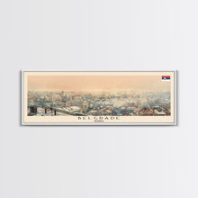 Cargar imagen en el visor de la galería, Belgrade Serbia Panoramic Travel Poster, Framed Canvas Print or Metal Wall Art, Travel Art, Home Decor, Panoramic Painting, Midcentury Art
