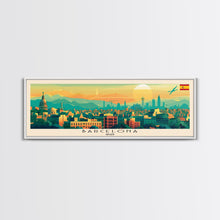 Load image into Gallery viewer, Barcelona Spain Travel Print Wall Art, Panoramic City Art, Travel Art, Wall Decor, Vacation Gift, Framed Canvas Print Or Metal Art
