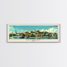 Cargar imagen en el visor de la galería, Belgrade Serbia Panoramic Travel Poster, Framed Canvas Print or Metal Wall Art, Travel Art, Home Decor, Panoramic Painting, Midcentury Art
