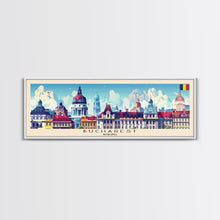 Carregar imagem no visualizador da galeria, Bucharest Romania Wall Art, Panoramic Travel Poster, Panoramic Framed Canvas Print, City Wall Art, Wall Hanging Home Decor, Travel Art

