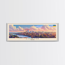 Load image into Gallery viewer, Donetsk Ukraine Panoramic Travel Poster, Framed Canvas Print or Metal Wall Art, Travel Art, Home Decor, Panoramic Painting, Midcentury Art
