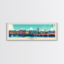 Load image into Gallery viewer, Dublin Ireland Panoramic Travel Poster, Framed Canvas Print or Metal Wall Art, Travel Art, Home Decor, Panoramic Painting, Midcentury Art
