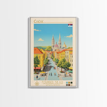Carregar imagem no visualizador da galeria, Čačak Serbia Travel Poster Framed Canvas Print, Midcentury Modern Art, Pop Art Wall Decor, Living Room Art, Scenic Wall Art
