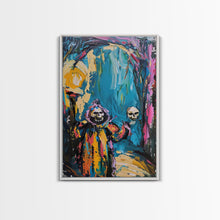 Load image into Gallery viewer, Halloween Ghostly Figure with Lantern Framed Canvas Print, Spooky Wall Art, Home Decor, Haunted Decor, Gift Idea, Night Haunt
