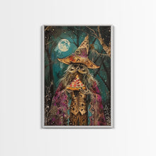 Load image into Gallery viewer, Ghostly Wizard Having A  Slice of Pizza, Funny Halloween Decor, Framed Canvas Print
