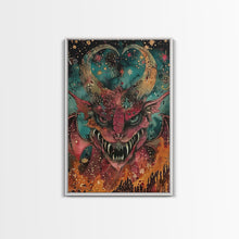 Cargar imagen en el visor de la galería, Fantastical Demon with Stars Framed Canvas Print | Halloween Monster Art | Spooky Starry Art | Scary Demon Art for Home Decoration
