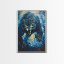 Load image into Gallery viewer, Ferocious Werewolf Growling in Forest | Halloween Wall Art | Spooky Home Decor | Creepy Werewolf Howling Painting | Framed Canvas Print
