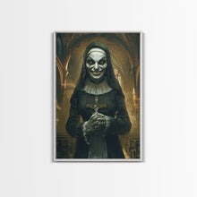 Load image into Gallery viewer, Creepy Nun Canvas Print - Halloween Art, Scary Art, Spooky Home Decor, Creepy Portrait, Gothic Wall Art, Halloween Decor Framed Canvas Print
