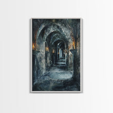 Load image into Gallery viewer, Dark Gothic Hallway Halloween Art, Spooky Hallway, Haunted Passage, Creepy Architecture, Gothic Decor, Framed Canvas Print
