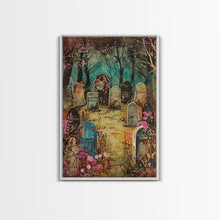 Load image into Gallery viewer, Spooky Graveyard Framed Canvas Print, Halloween Wall Art, Haunted Cemetery, Gothic Vibes, Spooky Decor, Haunted Scene, Halloween Decoration
