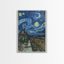 Load image into Gallery viewer, Enchanted Graveyard with Lanterns Framed Canvas Print, Wall Art, Spooky Home Decor, Halloween Cemetery Art, Mystical Art, Haunted Graveyard
