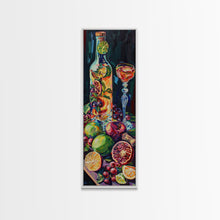 Load image into Gallery viewer, Still Life Bar Art Print Framed on Canvas, Vertical Framed Kitchen Art, Dark Wall Art, Textured, Cocktail Canvas Wall Art Print, Modern Art
