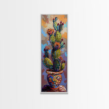 Carregar imagem no visualizador da galeria, Cactus Canvas Printed and Framed Art, Colorful Botanical Wall Art, Desert Art Print, Vertical Narrow Wall Art, Art Print for Kitchen
