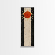 Carregar imagem no visualizador da galeria, Abstract Sunburst Design on Distressed Background - Framed Canvas Print, Midcentury Modern Art, Skinny Art, Tall Art, Living Room Wall Decor
