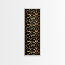 Load image into Gallery viewer, Abstract Gold Geometric Pattern on Black Background - Framed Canvas Print, Art Deco Style, Skinny Art, Tall Art, Midcentury Modern Art, Living Room Wall Decor
