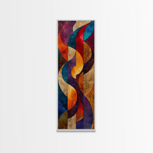 Load image into Gallery viewer, Colorful Abstract Design in Swirling Patterns - Framed Canvas Print, Midcentury Modern Art, Skinny Art, Tall Art, Living Room Wall Decor, Boho Art

