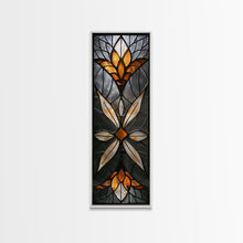 Carregar imagem no visualizador da galeria, Amber and White Stained Glass Floral Design - Framed Canvas Print, Midcentury Modern Art, Skinny Art, Tall Art, Living Room Wall Decor, Boho Art
