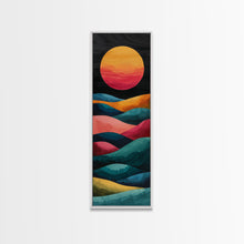Carregar imagem no visualizador da galeria, Abstract Sunset Over Hills Midcentury Modern Art - Framed Canvas Print, Boho Art, Skinny Art, Living Room Art, Bedroom Decor, Minimalist Landscape
