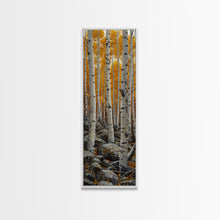 Cargar imagen en el visor de la galería, Birch Tree Forest, Framed Canvas Print, Skinny / Tall Wall Art, Living Room Decor, Landscape Painting, Nature Decor
