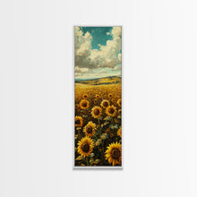 Load image into Gallery viewer, Bright Sunflowers Field Warm Countryside Farmhouse Wall Art Framed Canvas Print Tall Art Ukiyo-e Japanese Style Art
